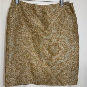 Tommy Bahama Silk Paisley Boho Skirt Gold Tan Size 2 Lined Resort Chic